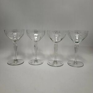 4 Crystal Champagne Tall Sherbet Smooth Stem Clear Wine Glasses Criss Cross Star